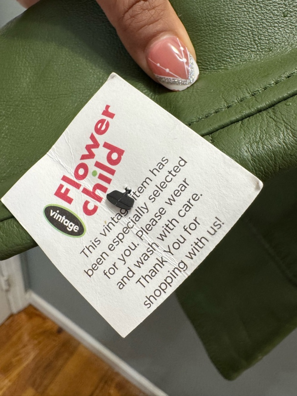 Newport News Light Green Leather Jacket with Colorful Lining - Picture 5 of 5